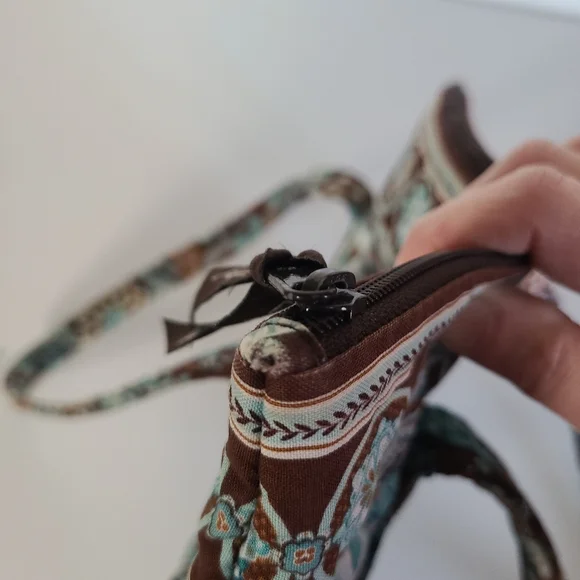 Vera Bradley Java Blue Tote Purse Shoulder Bag Brown Blue Floral 2006 Pattern - Picture 14 of 16